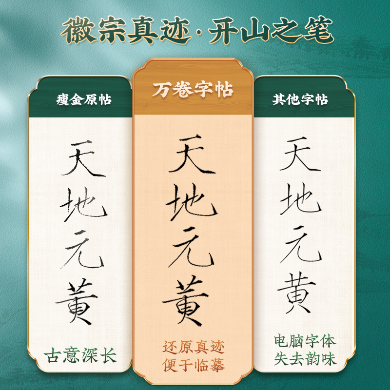 瘦金体毛笔字帖初学者入门临摹字帖控笔偏旁华夏万卷宋徽宗千字文瘦金体套装毛笔字软笔练字帖瘦金体临摹字帖毛笔套装成人练字赵佶 - 图2