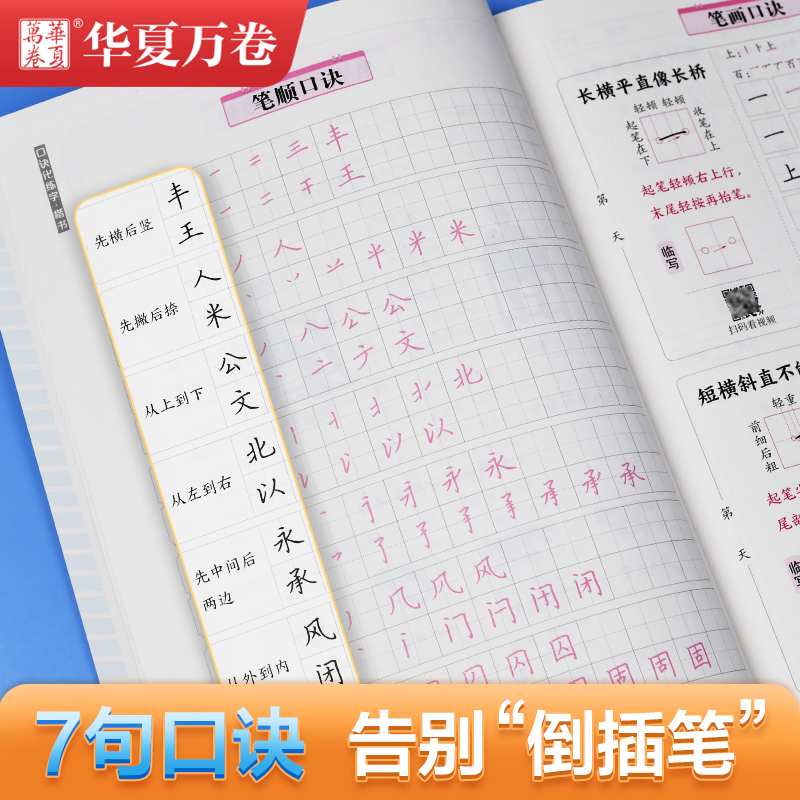 华夏万卷字帖口诀化练字帖成人学生练字帖笔画偏旁笔顺结构易错字口诀控笔训练硬笔描红笔画笔顺练字帖田英章楷书7000字帖每日练字 - 图0