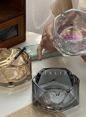 玻璃加深烟灰缸创意家用客厅轻奢高级感ktv酒吧商用酒店烟缸批发