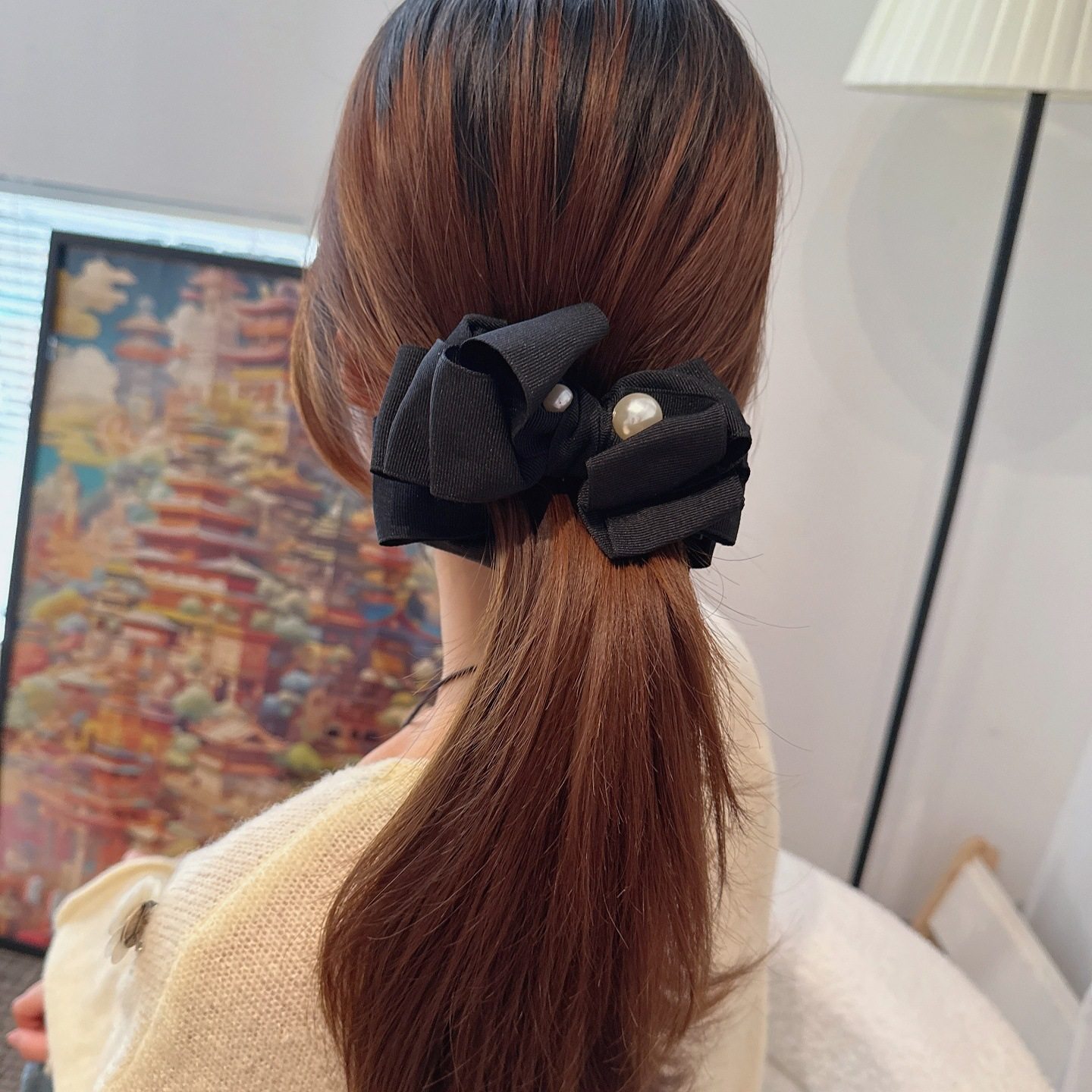 韩国黑色蝴蝶结竖夹马尾夹时尚小香风复古高级香蕉夹发卡发夹头饰,淘宝优惠券,粉丝福利购,淘宝优惠卷