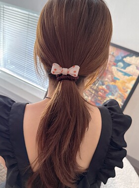 韩系甜美格纹蝴蝶结发绳可爱百搭高弹力扎马尾发绳女丸子头粗皮筋