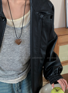 黑绳树脂红色爱心项链女