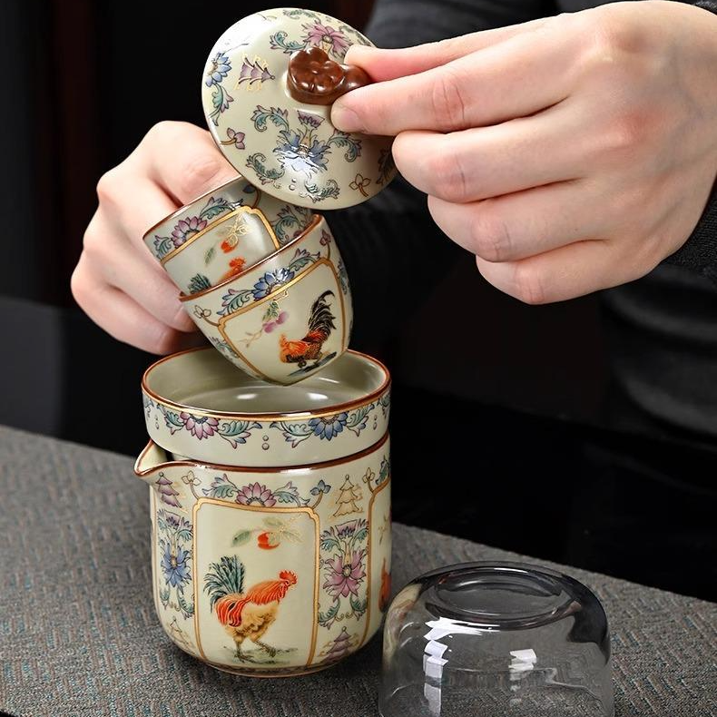 汝窑旅行茶具套装便携式一壶三杯陶瓷泡茶壶车载户外露营喝茶装备,淘宝优惠券,粉丝福利购,淘宝优惠卷