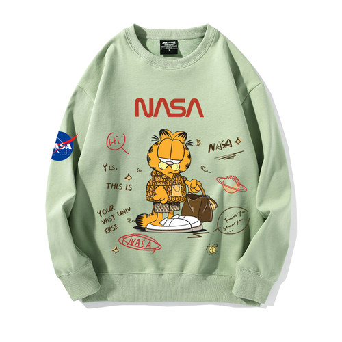 NASA联名加菲猫动漫长袖圆领卫衣男女加绒冬春宽松情侣外套潮上衣 - 图3