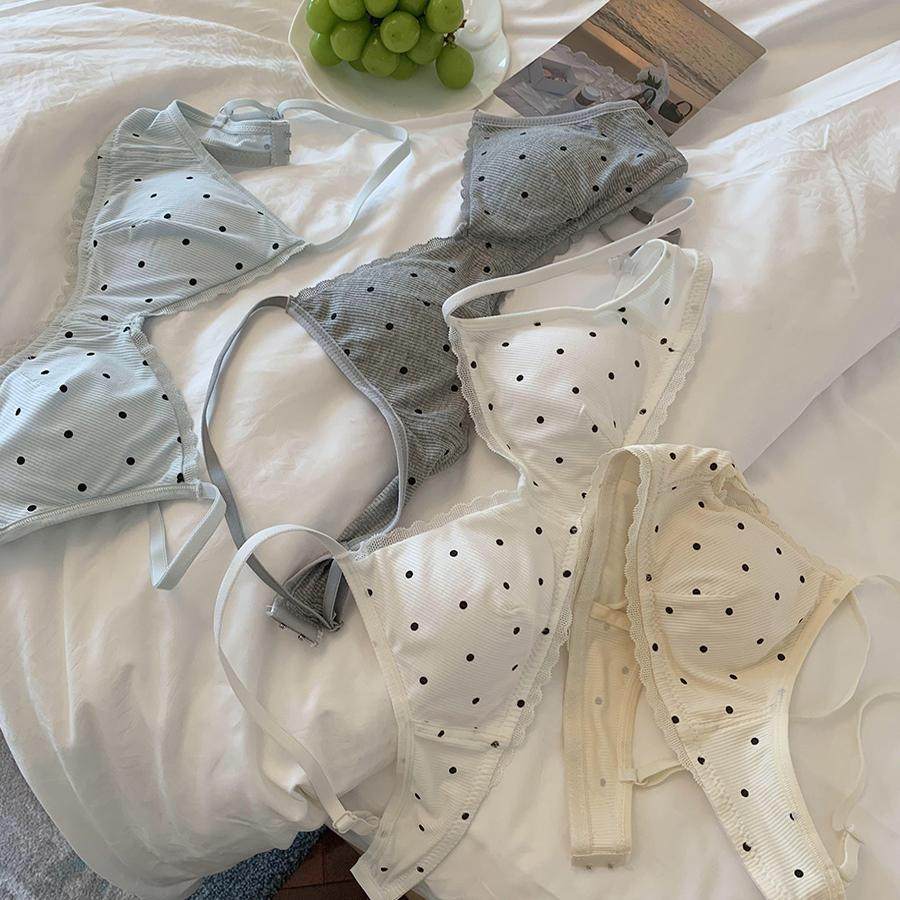 馨帮帮Bra 撞色波点螺纹小胸内衣女薄款舒适亲肤透气三角杯文胸罩,淘宝优惠券,粉丝福利购,淘宝优惠卷