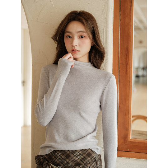 馨帮帮Bra  亲肤小立领打底衫女秋冬内搭简约纯色保暖长袖T恤上衣