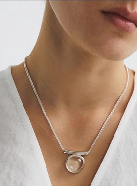 异形透明白水晶吊坠项链