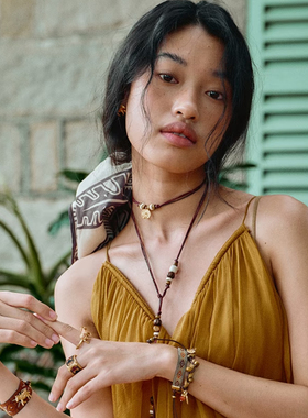 木珠小象棉绳高级感度假风小众流苏开放项链