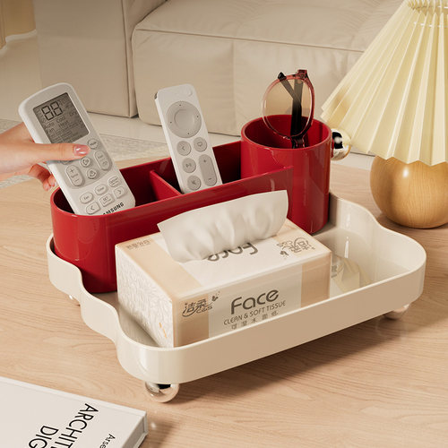 遥控器收纳盒客厅茶几轻奢高档抽纸盒一体桌面放钥匙床头柜置物架 - 图2