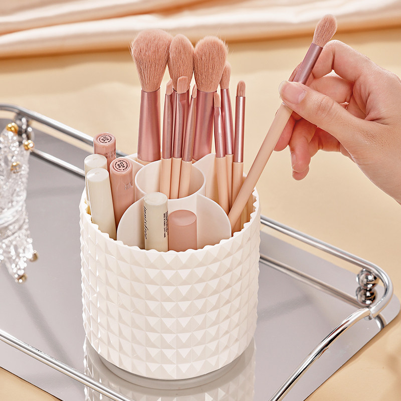 化妆刷收纳筒梳妆台高级感可旋转眉笔刷具化妆品置物架防尘刷子桶,淘宝优惠券,粉丝福利购,淘宝优惠卷