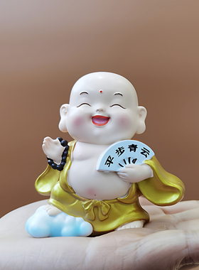 新中式福运小弥勒佛像摆件和尚桌面装饰品佛学工艺品招财风水摆设