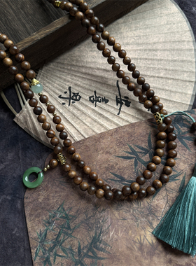 复古新中式花梨木斜挎项链