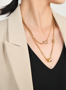 钛钢叠戴双层欧美冷淡风锁骨链