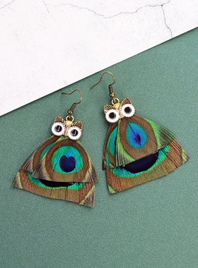 日韩风复古羽毛长款挂件耳环项链