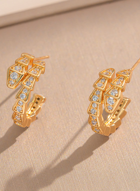 蛇形项链镶钻三圈蛇骨钛钢不掉色锁骨吊坠耳坠欧美轻奢网红新款女