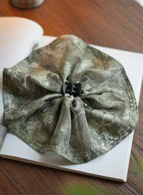 苔绿提花雪纺裙摆发圈抓夹两用