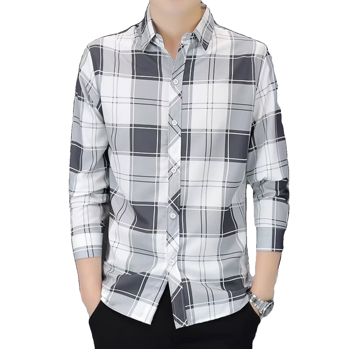 格子衬衫男长袖百搭ins潮流修身帅气上衣春秋季商务休闲衬衣外套,淘宝优惠券,粉丝福利购,淘宝优惠卷