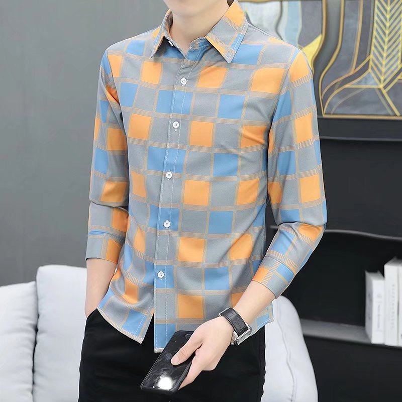 格子衬衫男长袖百搭ins潮流修身帅气上衣春秋季商务休闲衬衣外套,淘宝优惠券,粉丝福利购,淘宝优惠卷