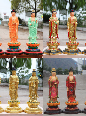 树脂带背光西方三圣鎏金摆件佛像