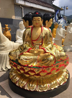 树脂玻璃钢贴金彩绘释迦佛