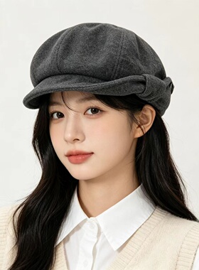 新款时尚潮流帽子复古百搭毛呢报童帽女秋冬保暖高级感帽子贝雷帽
