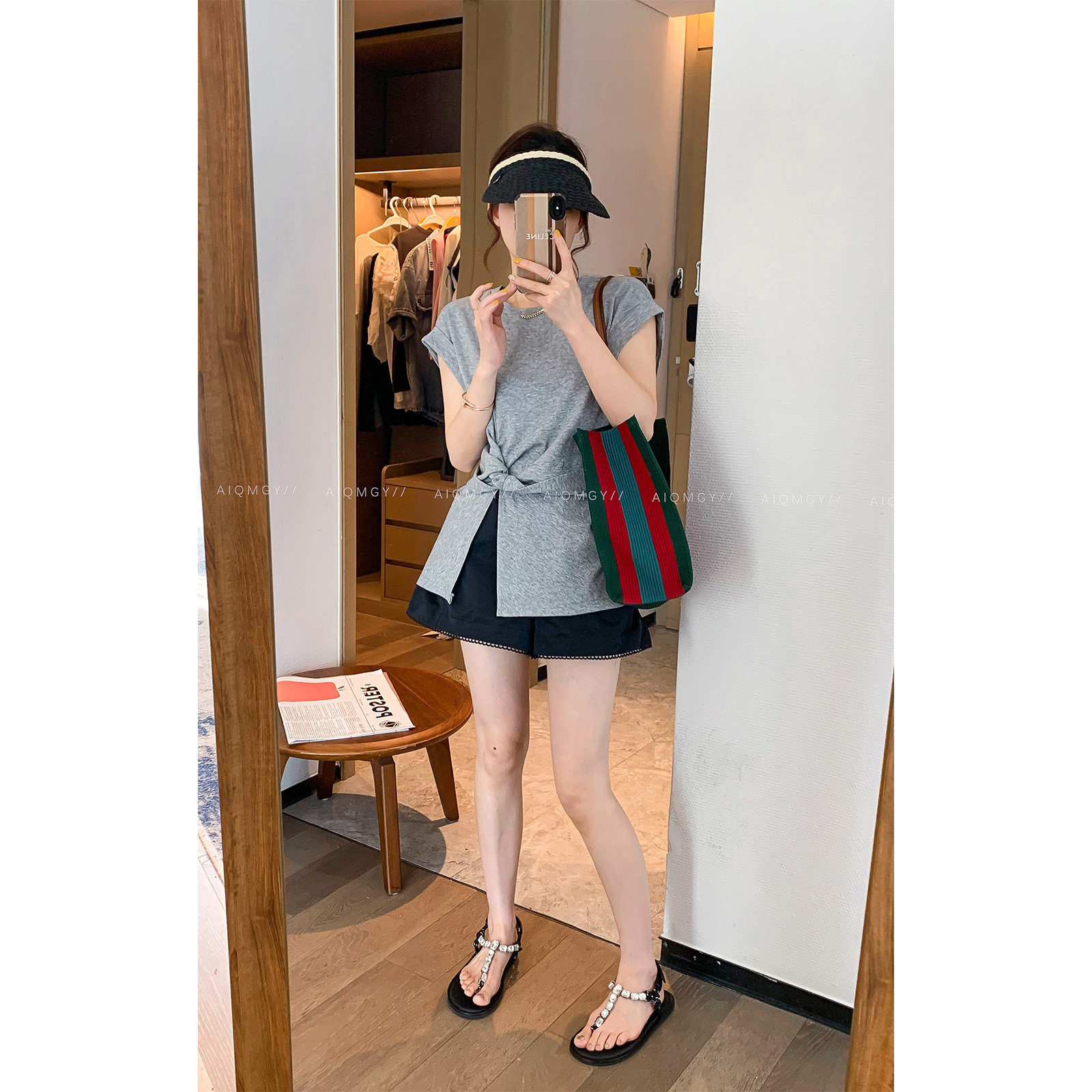 爱情魔鬼鱼 纯色短袖不规则开叉扭结T恤女2025年夏季新款显瘦上衣,淘宝优惠券,粉丝福利购,淘宝优惠卷