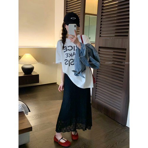 爱情魔鬼鱼 短袖圆领字母印花T恤女2026夏季新款时尚宽松显瘦上衣 - 图2