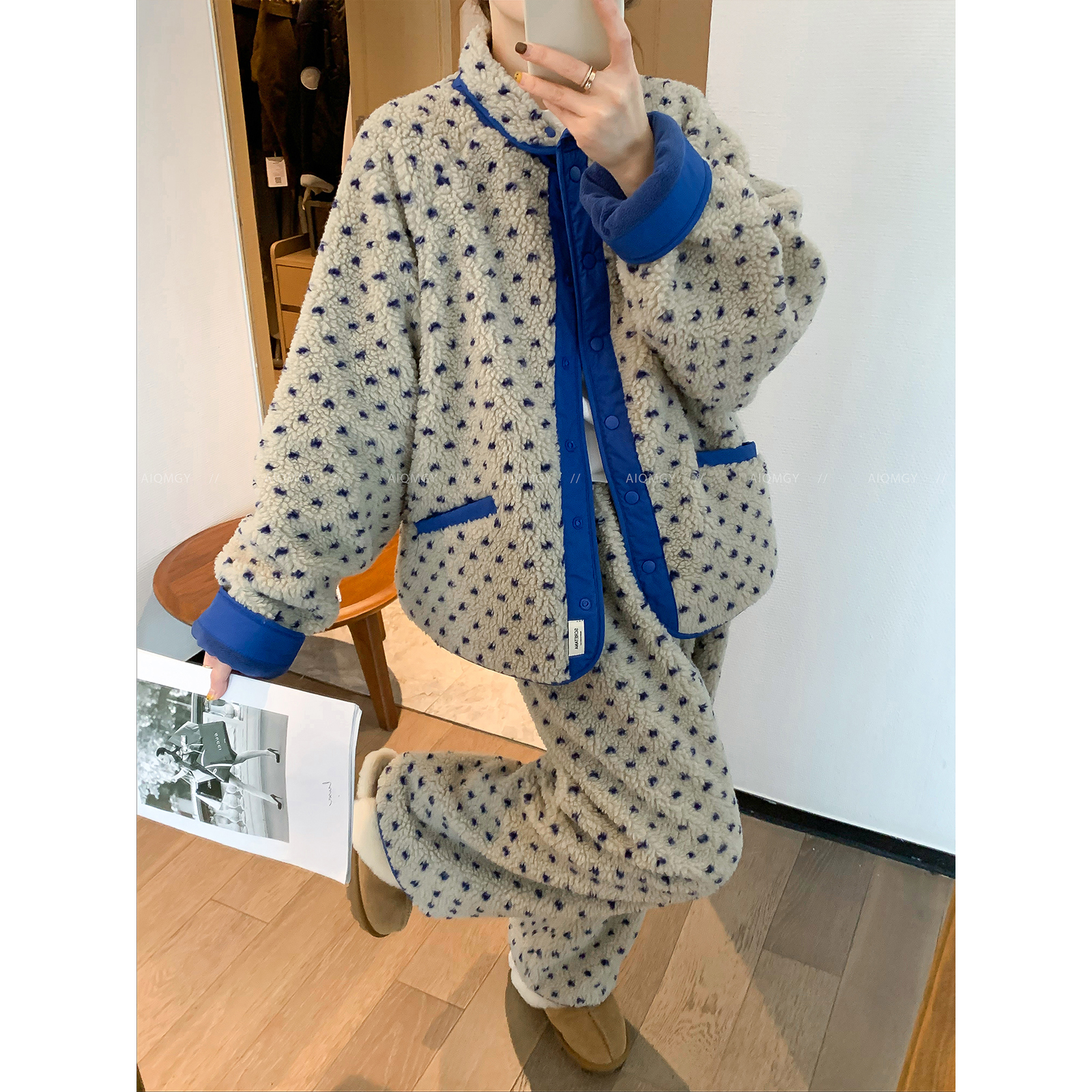 爱情魔鬼鱼 波点家居服套装女2025冬季新款宽松睡衣阔腿裤两件套 - 图2