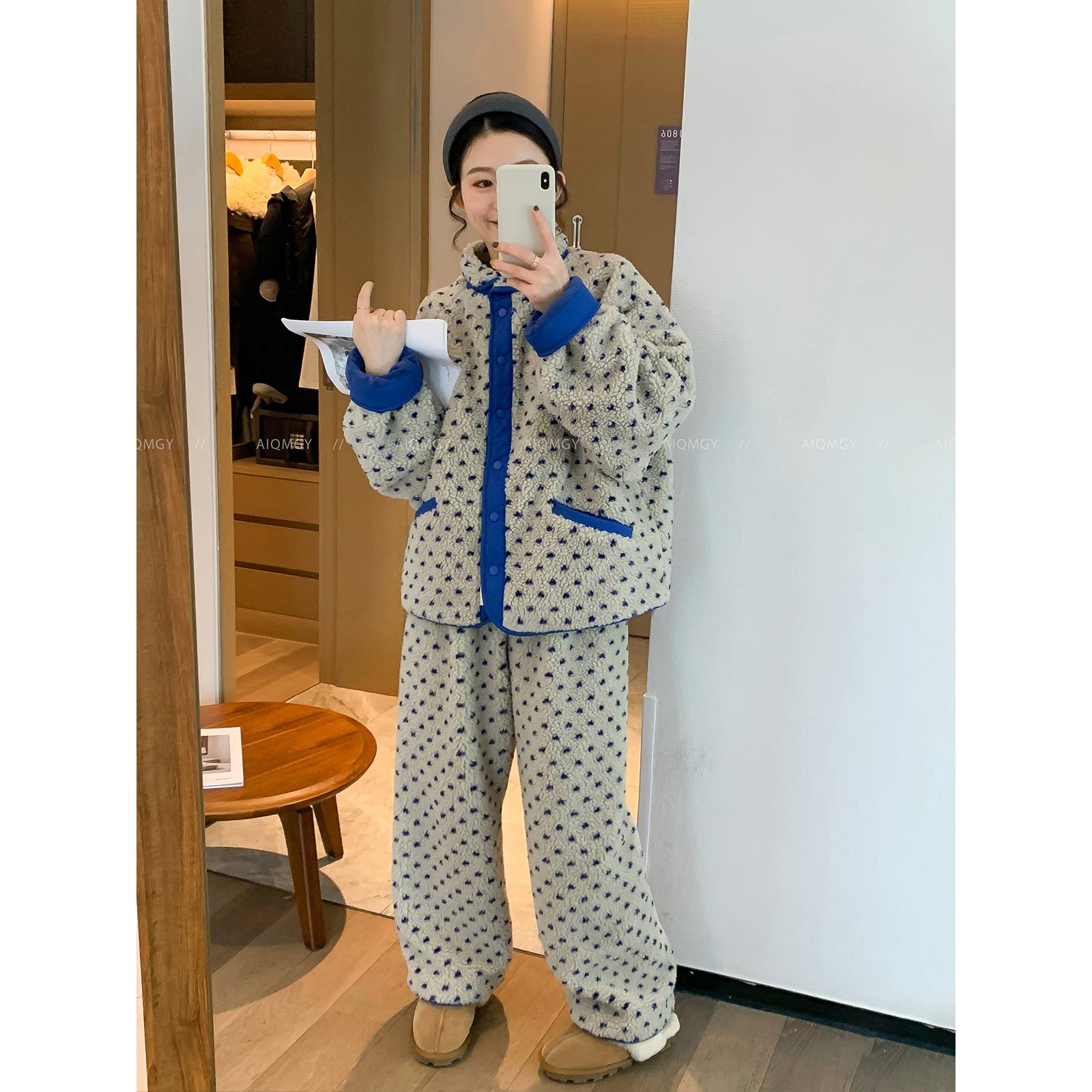 爱情魔鬼鱼 波点家居服套装女2025冬季新款宽松睡衣阔腿裤两件套 - 图3