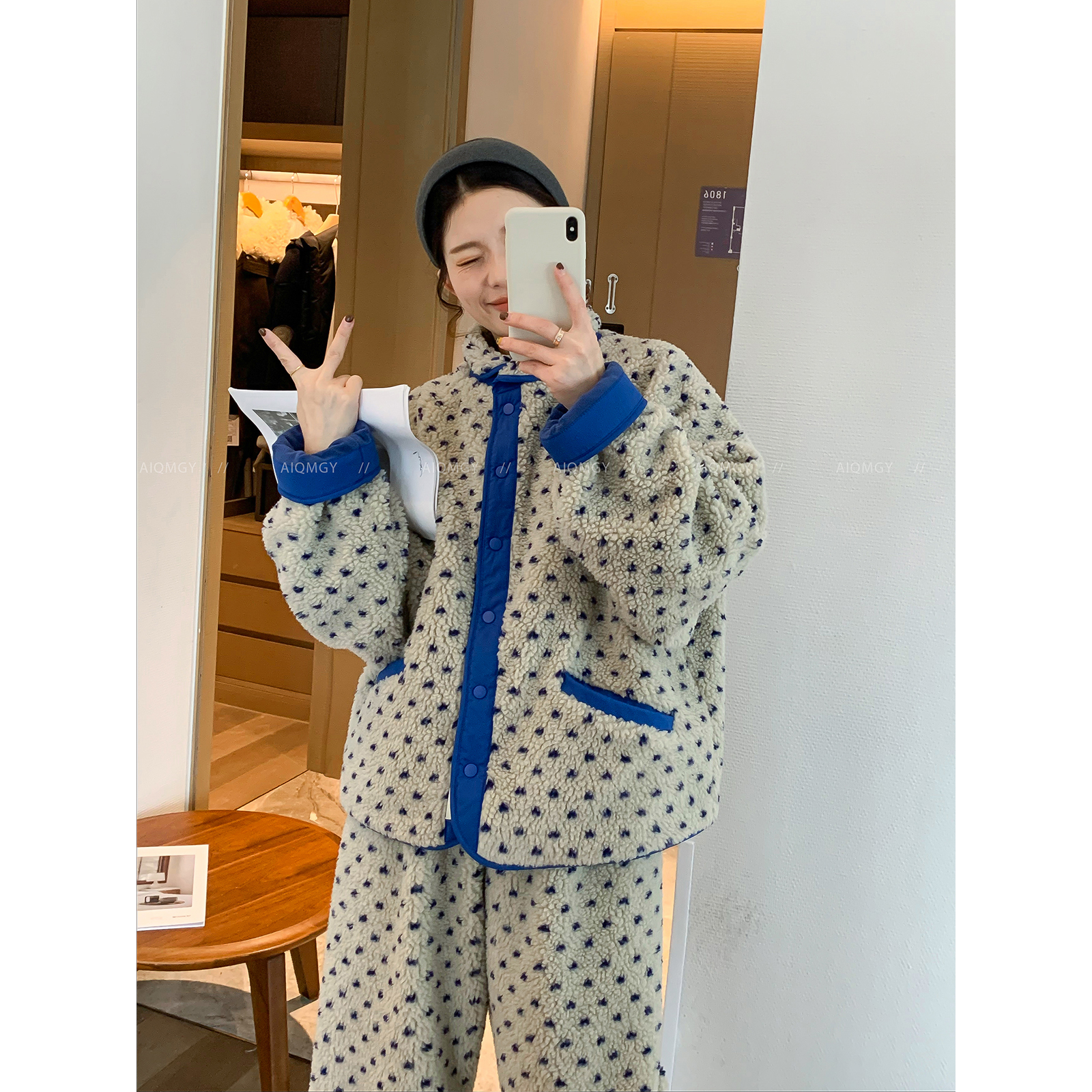 爱情魔鬼鱼 波点家居服套装女2025冬季新款宽松睡衣阔腿裤两件套 - 图0