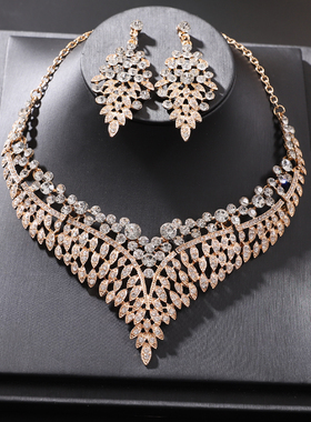 欧美夸张水钻宝石项链耳环套装