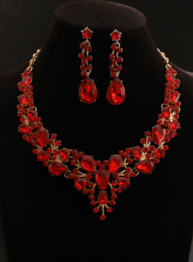 欧美奢华水钻满钻新娘项链耳环