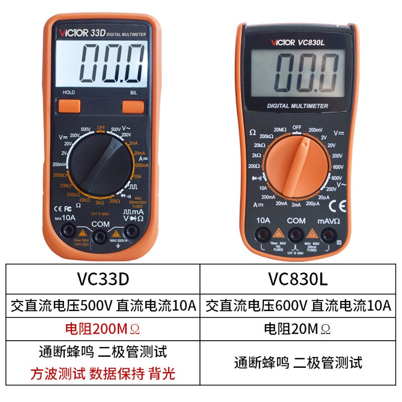 胜利33d+830l便携袖珍数字万用表 方达五金万用表