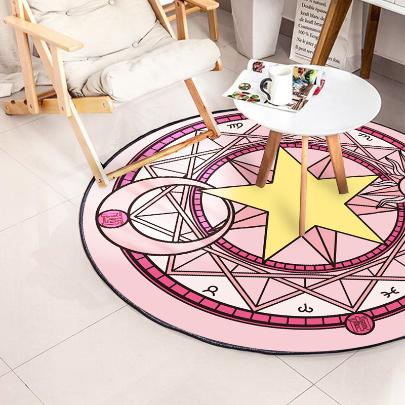 3D digital printing crystal velvet floor mat round cartoon - 图0