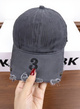 脏脏帽子女街头潮牌重工水洗刺绣磨破做旧棒球帽显脸小鸭舌帽子男