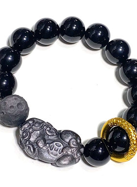 银曜石貔貅黑玛瑙酷黑情侣手链
