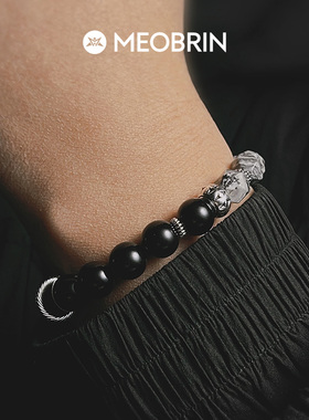 暗黑手链男生黑曜石手串高级感男款手串珠子饰品送男友生日礼物