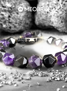 紫水晶手串男黑曜石编织手链小众