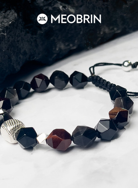 手链男黑曜石手串红虎眼石暗黑