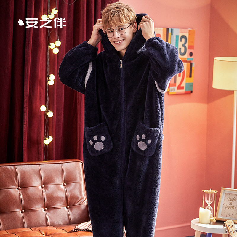 情侣秋冬法兰绒可爱连体衣休闲睡衣 安之伴昕韵睡衣/家居服套装