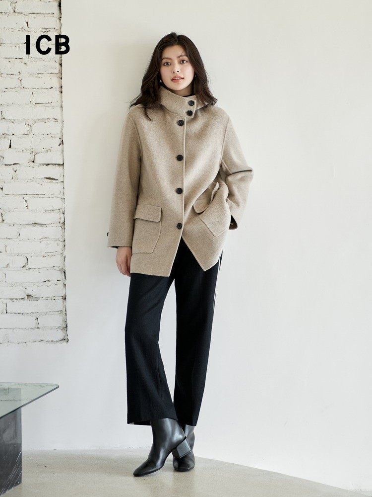 ICB日系秋冬季通勤职业纯羊毛直筒厚长裤拼条休闲阔腿裤商场同款,淘宝优惠券,粉丝福利购,淘宝优惠卷