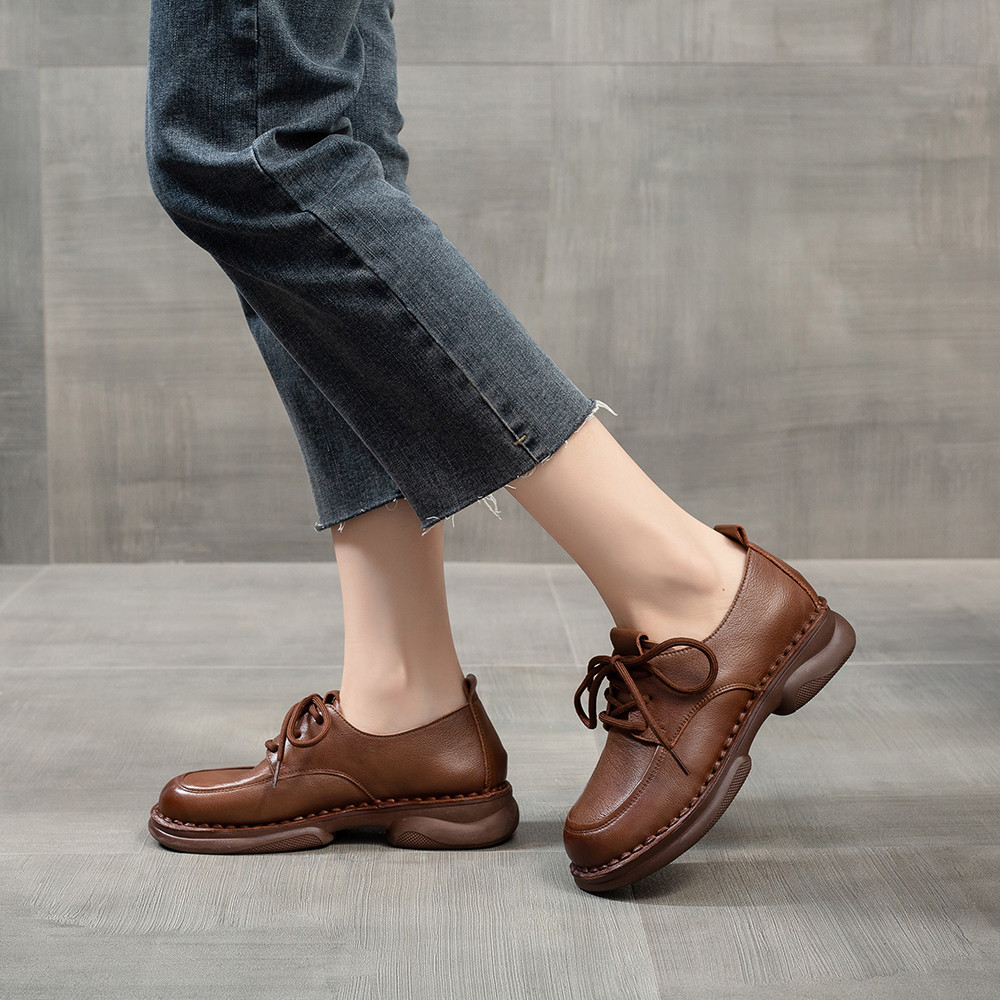 春达系带乐福鞋女春秋新款英伦风小皮鞋真皮平底单鞋中年妈妈鞋子,淘宝优惠券,粉丝福利购,淘宝优惠卷