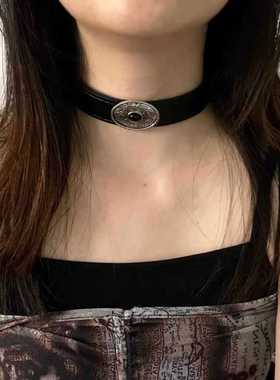 复古藏式金属图腾做旧朋克优质皮革项链女小众百搭项圈choker颈链