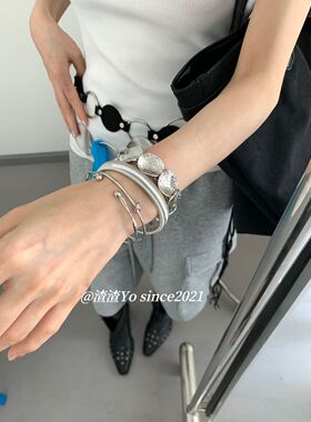 韩系ins风小众设计感不规则肌理圆环手镯女轻奢百搭多层叠戴手环