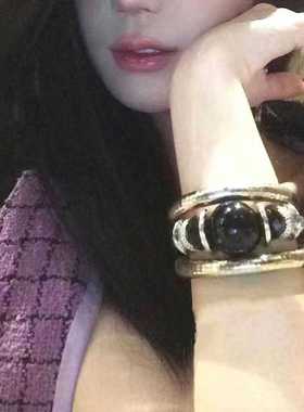 新款三层黑石弹力手镯欧美甜酷辣妹小众设计个性复古手环重工手饰