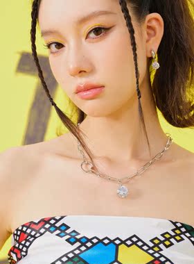 abyb锆石吊坠链条拼接男女款项链