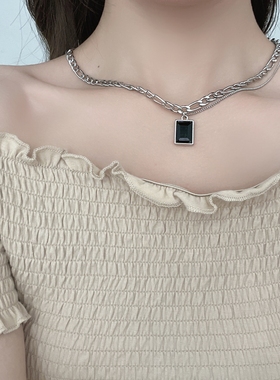 合金水晶玻璃女冷淡风项链卫衣链