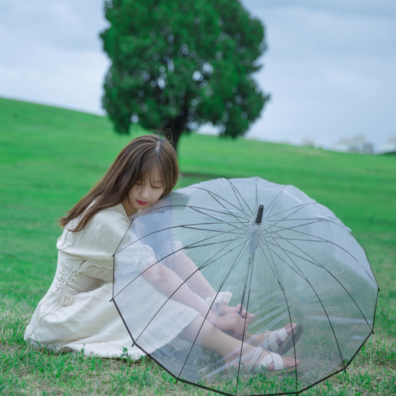 包邮16骨透明雨伞加厚环保创意男女学生个性情侣伞小清新直长柄伞 - 图0