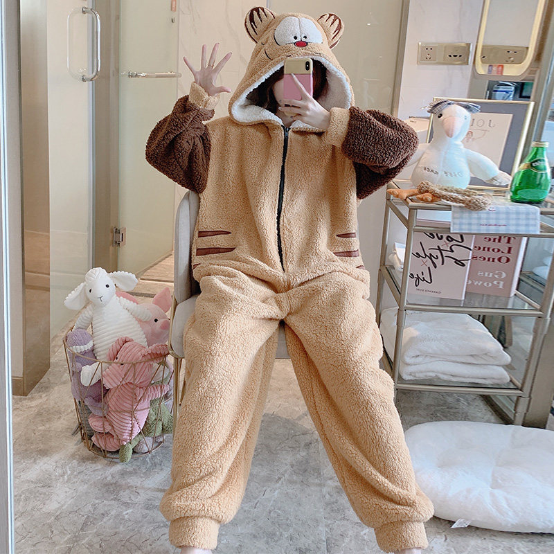 珊瑚绒连体女春秋冬季可爱睡衣 听唯诗睡衣/家居服套装