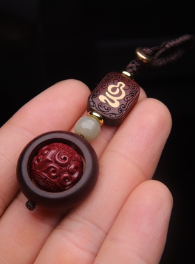 原创天然沉香木朱砂镶嵌老型桶珠散珠DIY配件吊坠挂件车挂钥匙扣